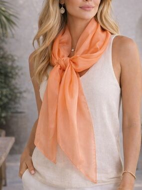 Renato Balestra Peach Silk Scarf Oblong Sheer Made in Italy 14.5 x 61 Inches